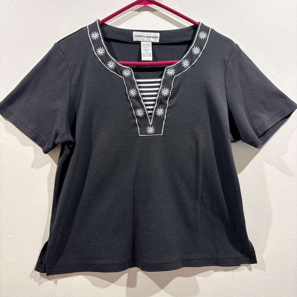 Cathy Daniels Black Embroidered Women's Top